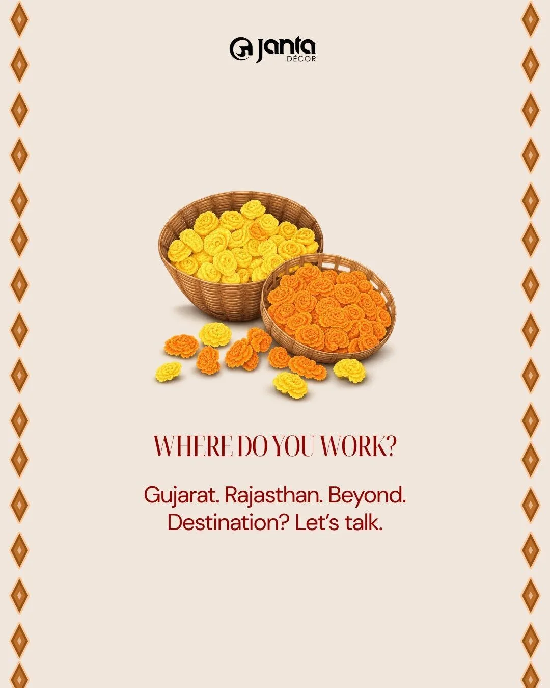 Janta Decor FAQ slide: Gujarat, Rajasthan and destination weddings